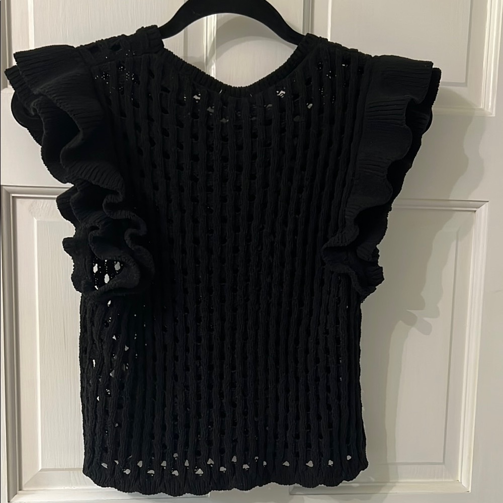 Zara Black Ruffled Ribbed Blouse - Picture 3 of 5